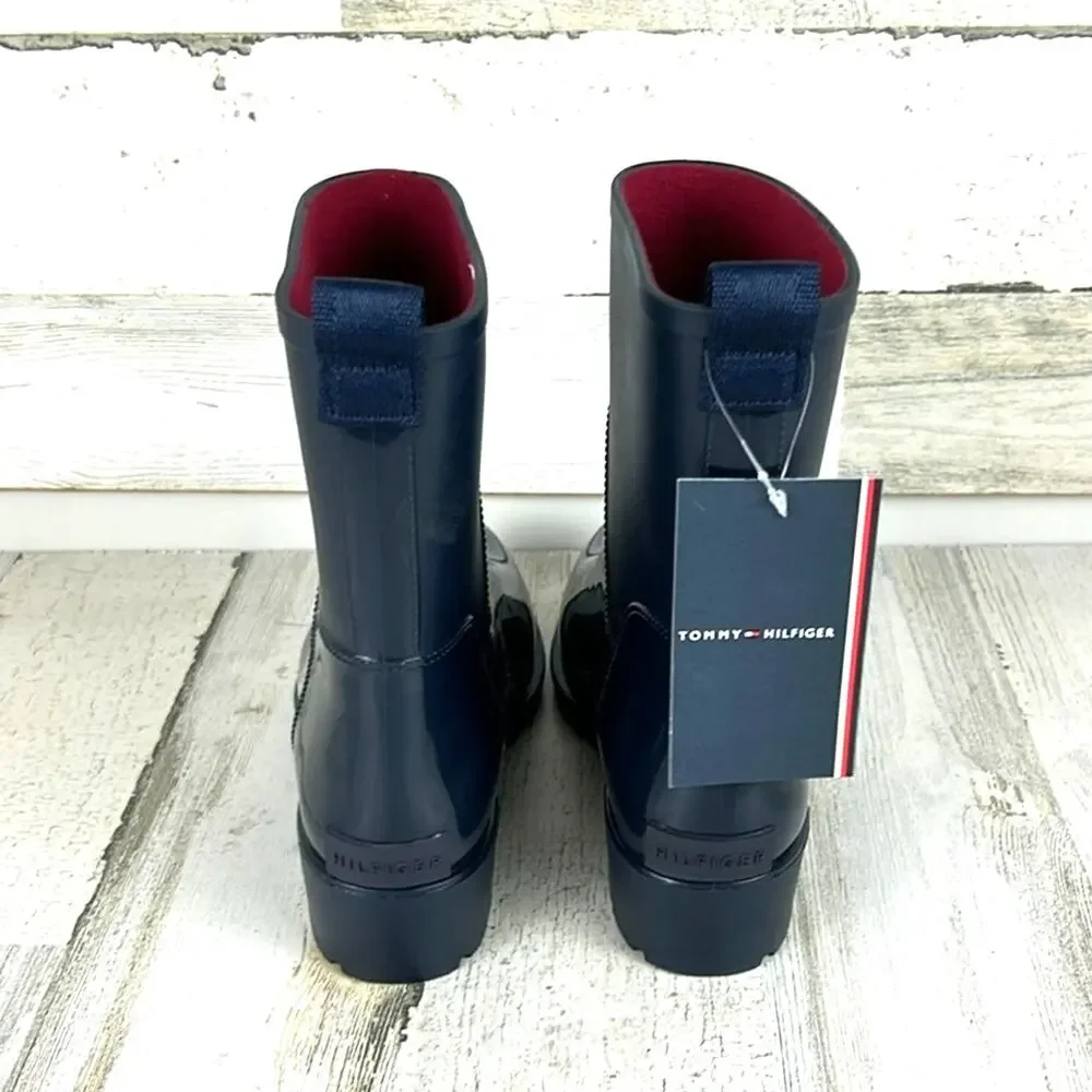 Tommy Hilfiger Rain Boots Womens 5 Navy Waterproof Ankle Booties NEW